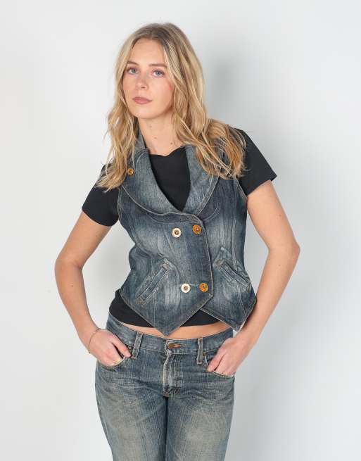 Vintage Outfit M woven vest in blue