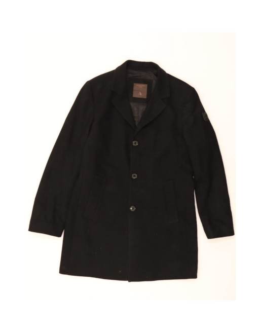 Vintage Overcoat It 50 Large In Black Wool