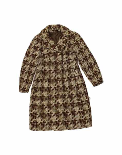 Vintage Overcoat UK 10 Small In Beige Geometric - view 1
