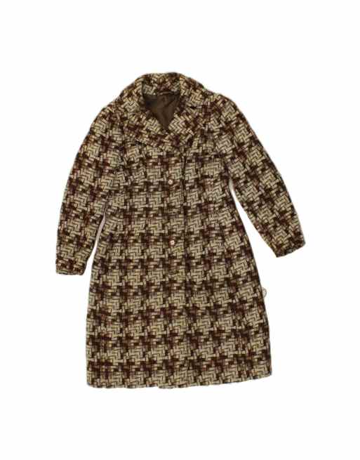 Vintage Overcoat UK 10 Small In Beige Geometric