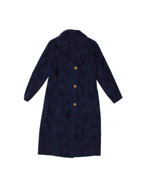 Vintage Overcoat UK 10 Small In Blue Paisley