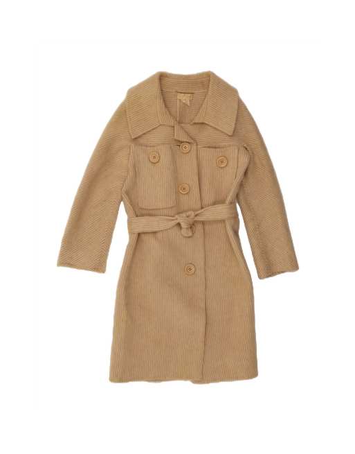 Vintage Overcoat UK 12 Medium In Beige Striped