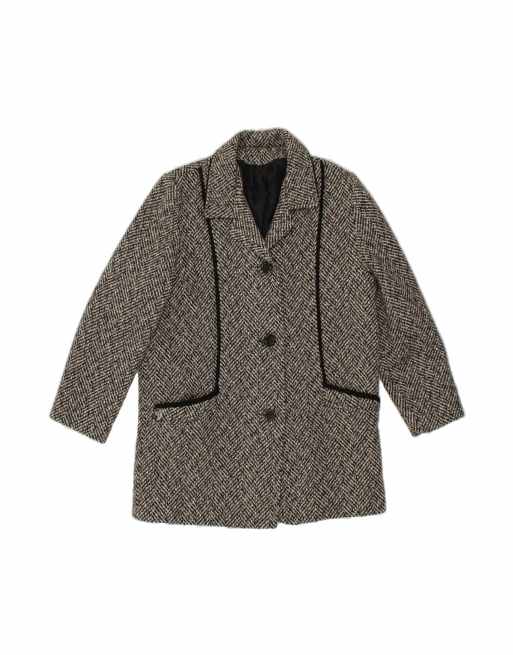 Vintage Overcoat UK 12 Medium In Grey Herringbone