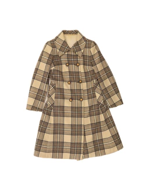 Vintage Overcoat UK 14 Large In Beige Check