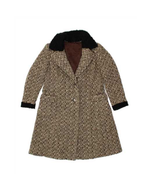 Vintage Overcoat UK 14 Large In Beige Herringbone
