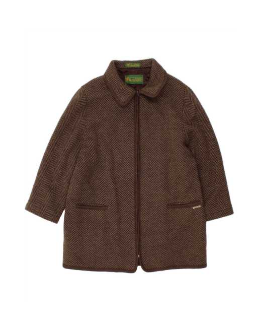 Vintage Overcoat UK 14 Medium In Brown Chevron