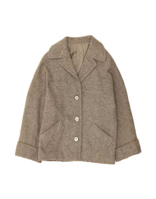 Vintage Overcoat UK 16 Large In Grey Herringbone
