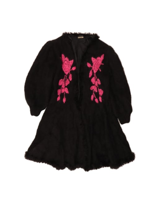 Vintage Overcoat UK 18 XL In Black Floral