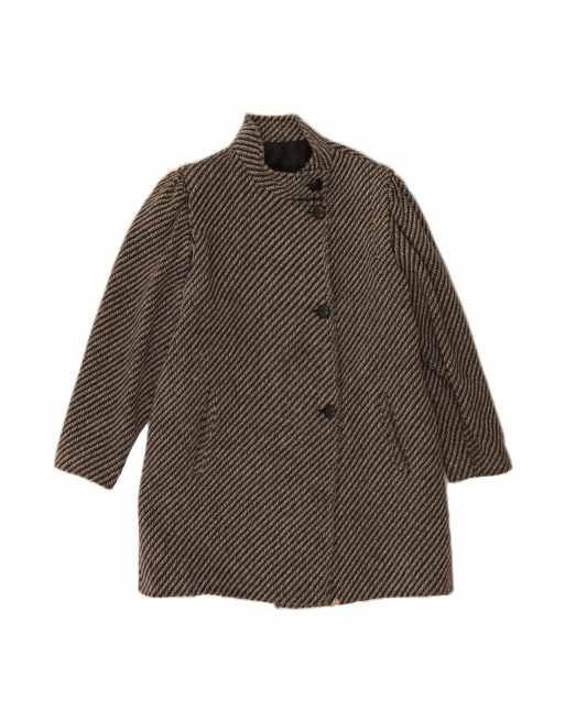Vintage Overcoat UK 18 XL In Brown Striped