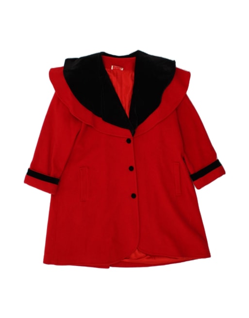 Vintage Overcoat UK 18 XL In Red Colourblock Wool