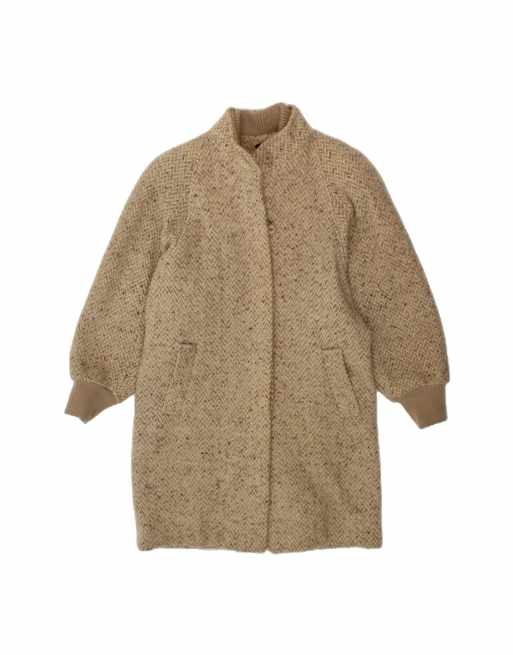 Vintage Overcoat UK 20 2XL In Beige Herringbone Wool
