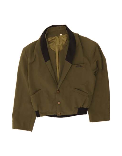 Vintage Oversized 3 Button Blazer Jacket UK 10 Small In Khaki
