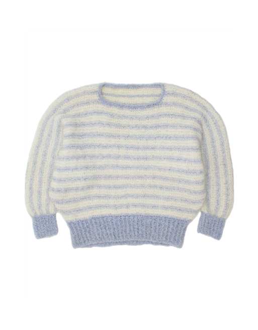 Vintage Oversized Boat Neck Jumper Sweater UK 16 Large In Blue Striped
