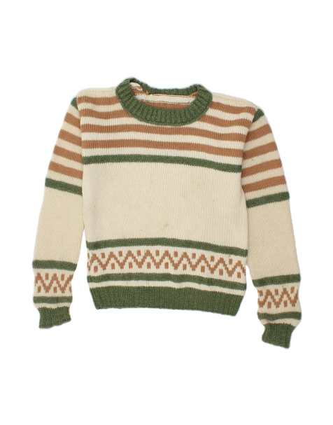 Vintage Oversized Boat Neck Jumper Sweater UK 20 2XL In Beige Striped - view 1