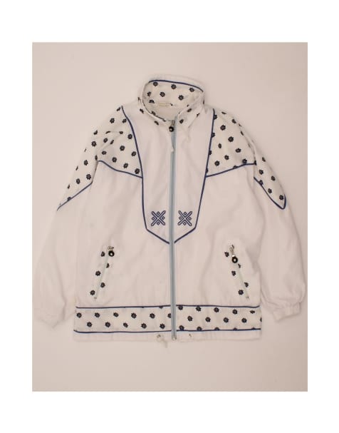 Vintage Oversized Bomber Jacket UK 16 Large In White Floral - view 1