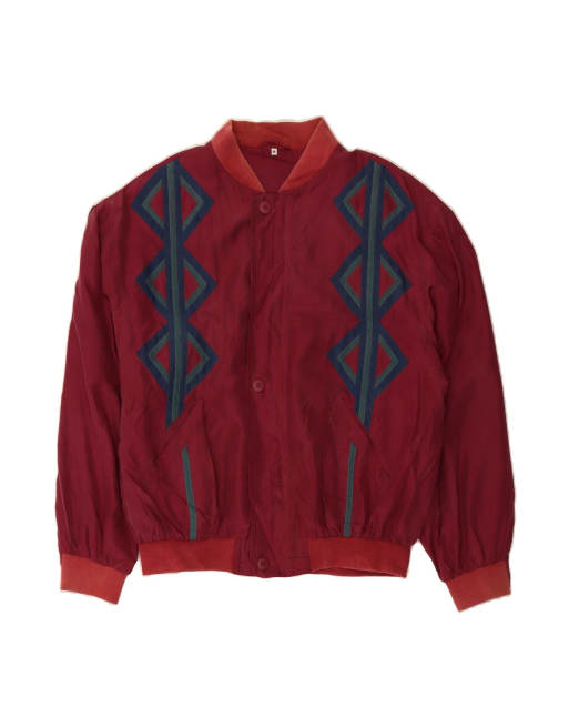 Vintage Oversized Bomber Jacket UK 38 Medium In Burgundy Argyle/diamond