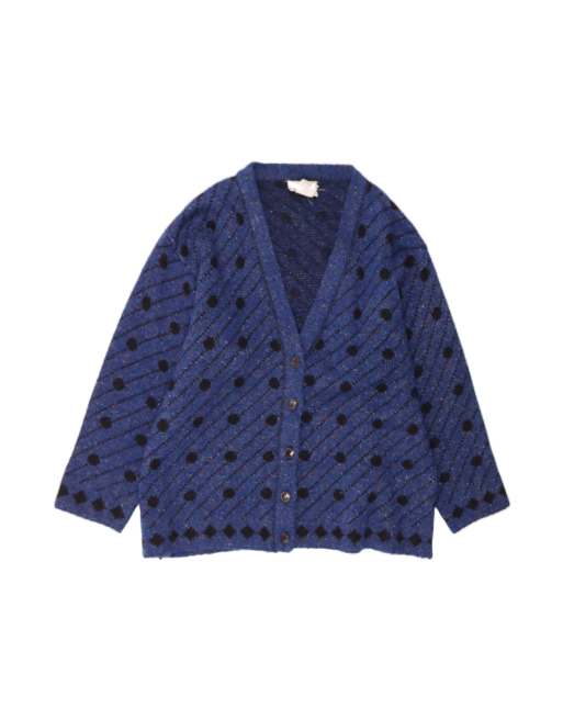 Vintage Oversized Cardigan Sweater Size 44 XL In Blue Spotted