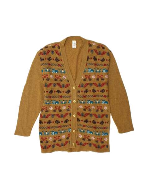 Vintage Oversized Cardigan Sweater UK 10 Small In Beige Floral - view 1
