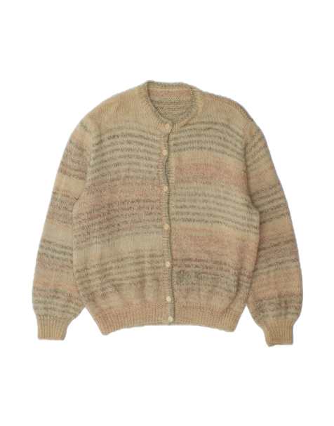 Vintage Oversized Cardigan Sweater UK 10 Small In Beige Striped - view 1