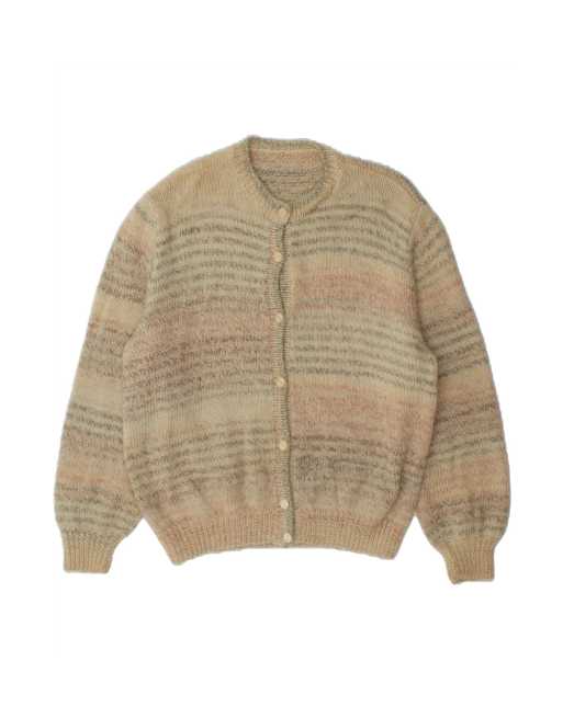 Vintage Oversized Cardigan Sweater UK 10 Small In Beige Striped
