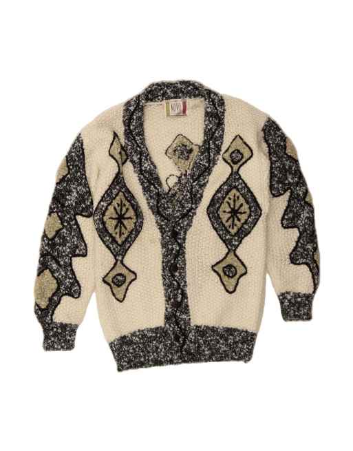 Vintage Oversized Cardigan Sweater UK 10 Small In Off In White Fair Isle