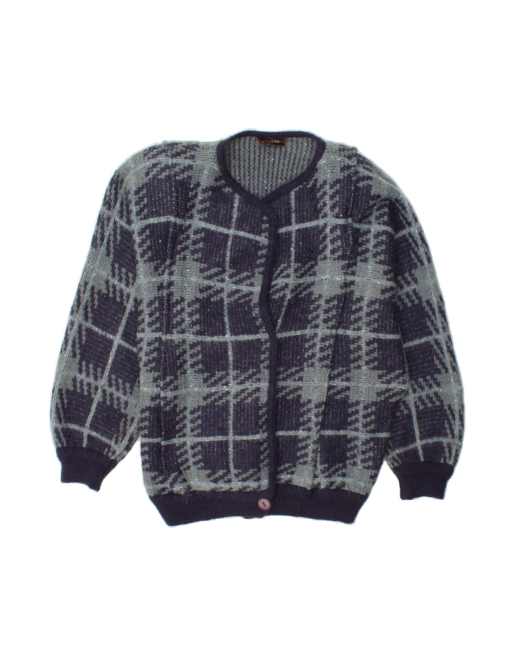 Vintage Oversized Cardigan Sweater UK 14 Medium In Blue Check