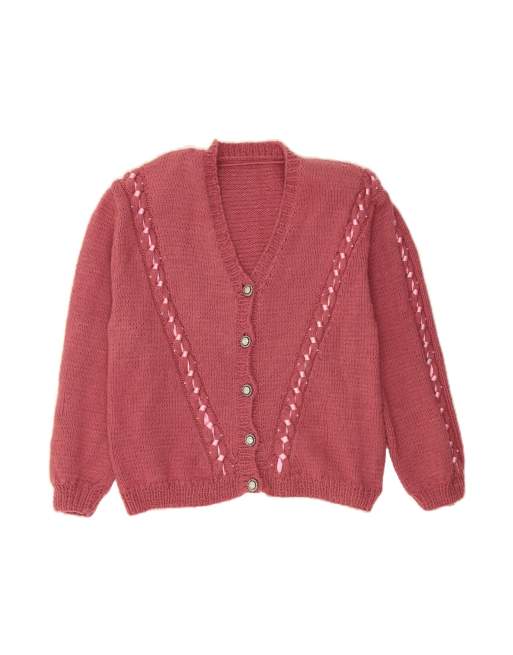 Vintage Oversized Cardigan Sweater UK 14 Medium In Pink