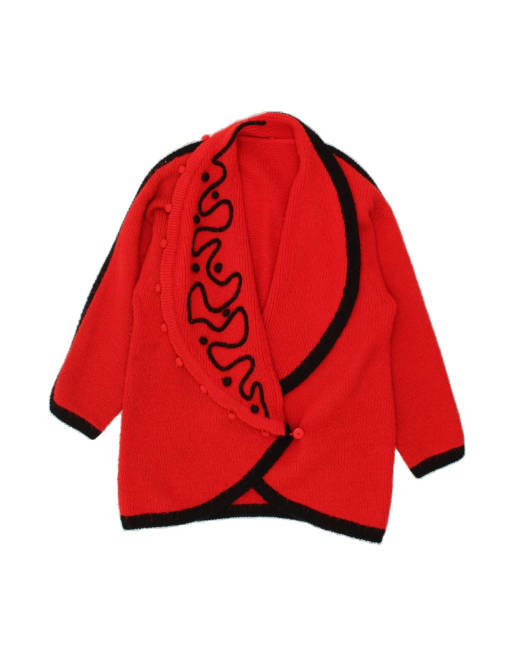 Vintage Oversized Cardigan Sweater UK 20 2XL In Red Colourblock