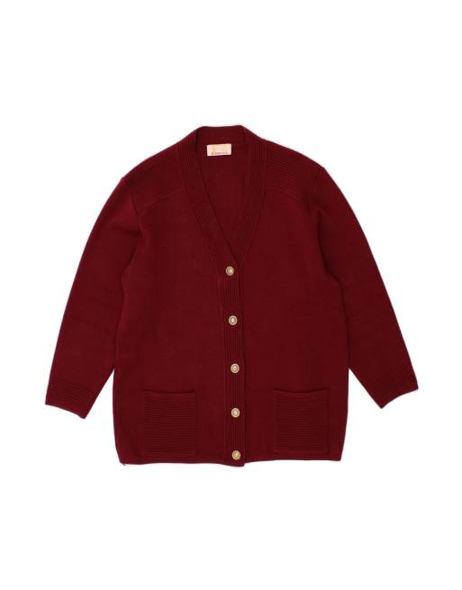 Vintage Oversized Cardigan Sweater UK 22 3XL In Maroon
