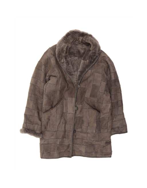 Vintage Oversized Coat UK 14 Medium In Grey Patchwork Shearling