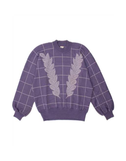 Vintage Oversized Crew Neck Jumper Sweater EU 44 XL In Purple Check