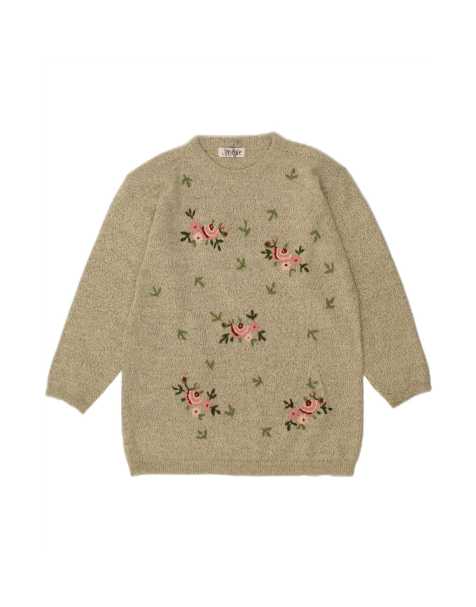 Vintage Oversized Crew Neck Jumper Sweater One Size In Green Floral - view 1