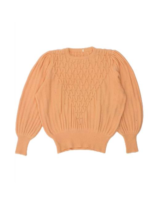 Vintage Oversized Crew Neck Jumper Sweater UK 14 Medium In Orange