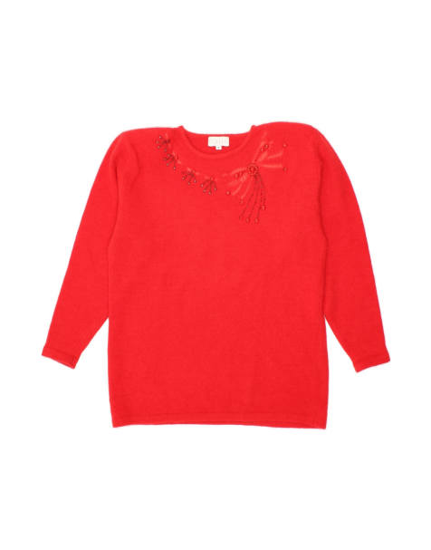 Vintage Oversized Crew Neck Jumper Sweater UK 14 Medium In Red - view 1