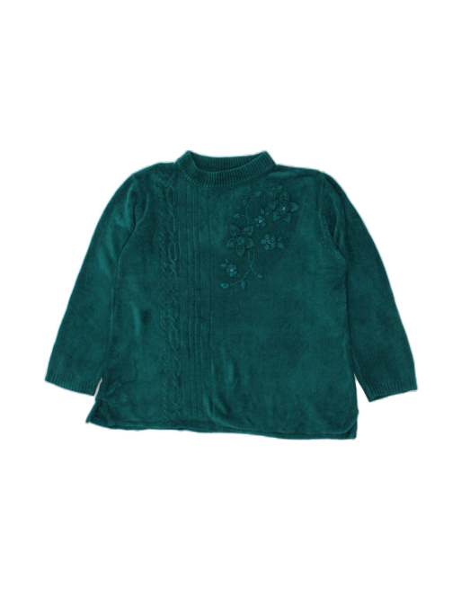 Vintage Oversized Crew Neck Jumper Sweater UK 16 Large In Green Floral
