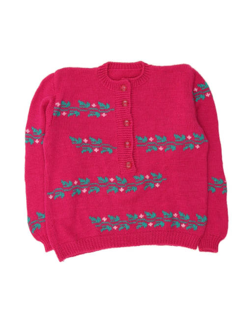 Vintage Oversized Crew Neck Jumper Sweater UK 16 Large In Pink Floral