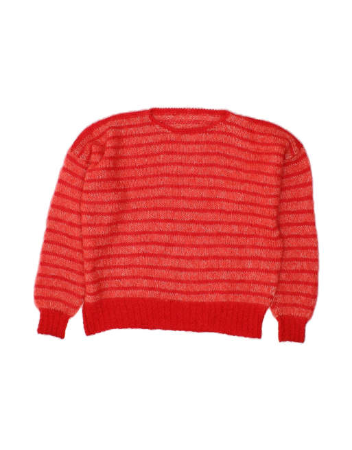 Vintage Oversized Crew Neck Jumper Sweater UK 16 Large In Red Striped