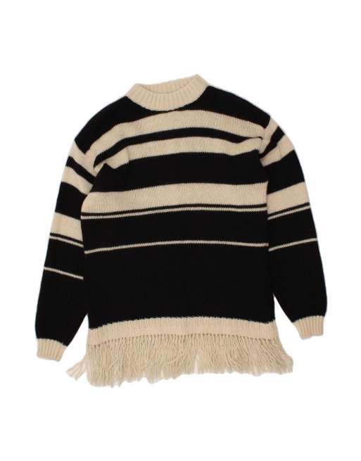 Vintage Oversized Crew Neck Jumper Sweater UK 18 XL In Black Striped