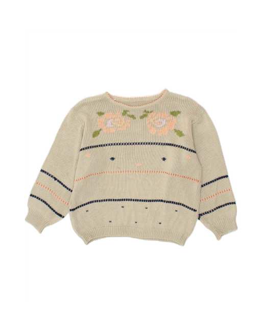 Vintage Oversized Crop Boat Neck Jumper Sweater It 44 Medium In Beige