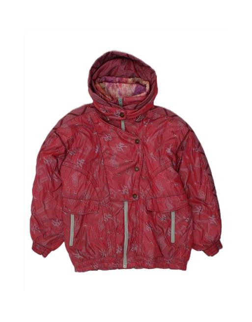 Vintage Oversized Hooded Padded Jacket It 42 Medium In Pink Geometric