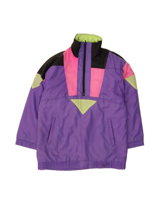 Vintage Oversized Hooded Ski Jacket UK 36 Small In Purple Colourblock