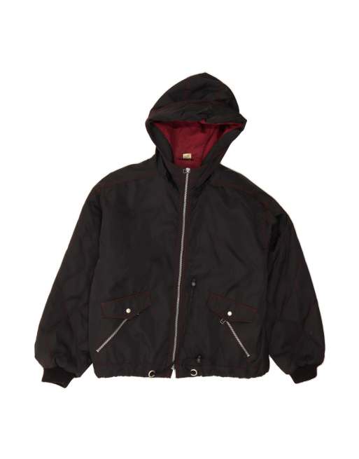Vintage Oversized Hooded Windbreaker Jacket UK 16 Large In Black