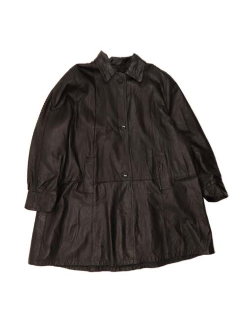Vintage Oversized Leather Coat UK 16 Large In Black