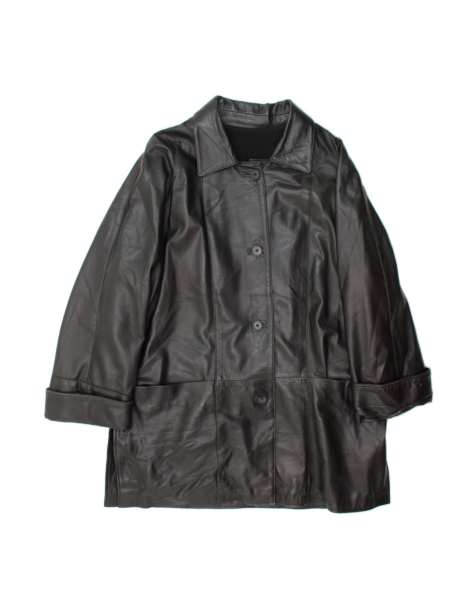 Vintage Oversized Leather Coat UK 16 Large In Black - view 1
