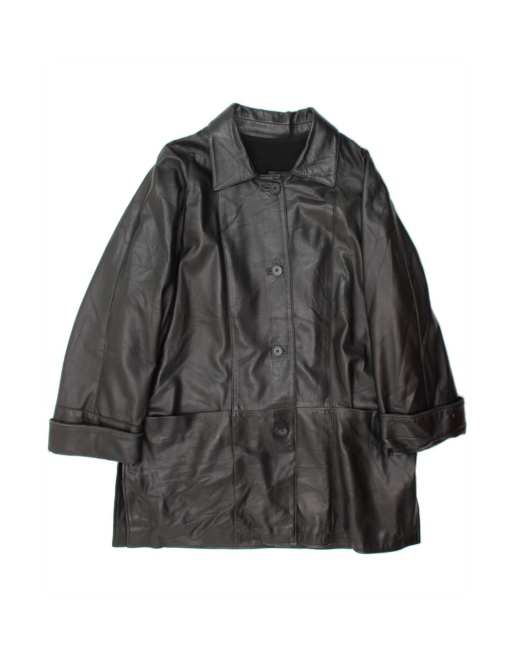 Vintage Oversized Leather Coat UK 16 Large In Black