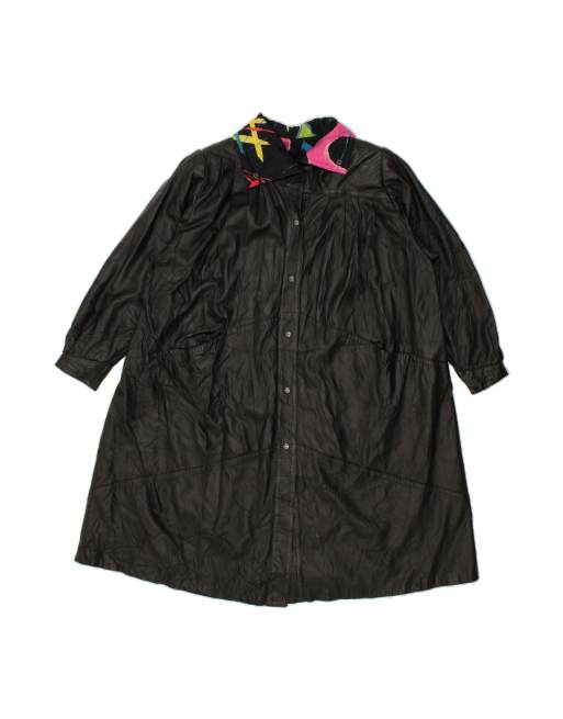 Vintage Oversized Leather Coat UK 18 XL In Black