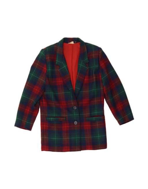 Vintage Oversized Longline Blazer Jacket UK 10 Small In Red Check