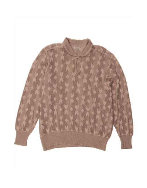 Vintage Oversized Polo Neck Jumper Sweater It 50 XL In Grey Geometric