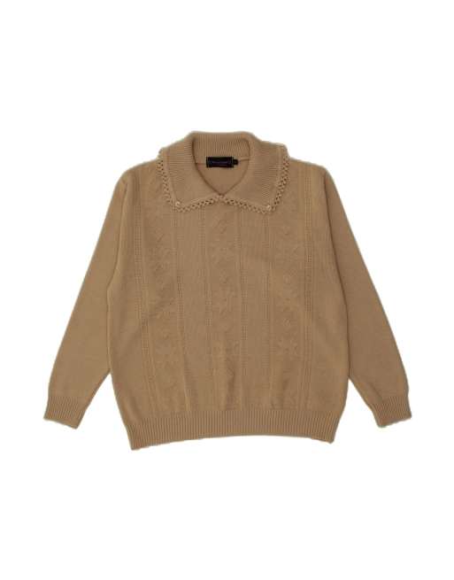 Vintage Oversized Polo Neck Jumper Sweater UK 10 Small In Beige