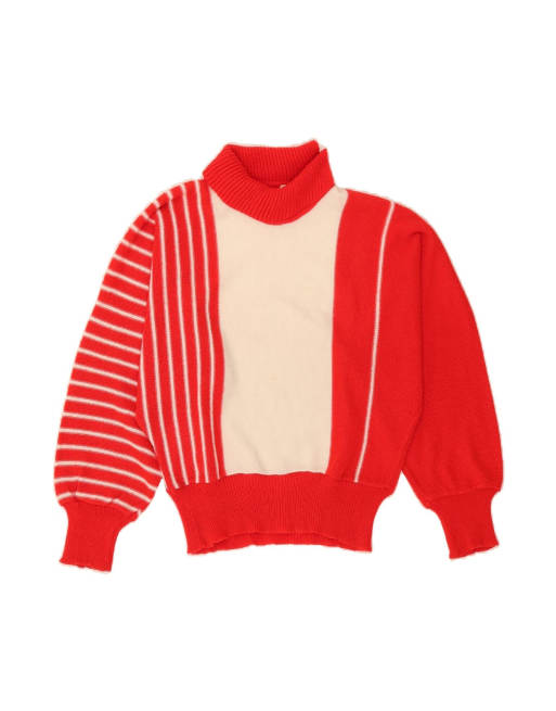 Vintage Oversized Roll Neck Jumper UK 14 Medium In Red Striped